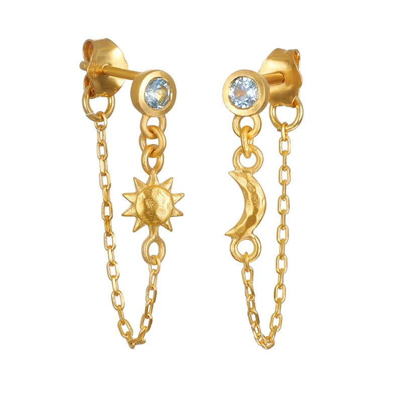 Moon/Star Blue Topaz Earrings