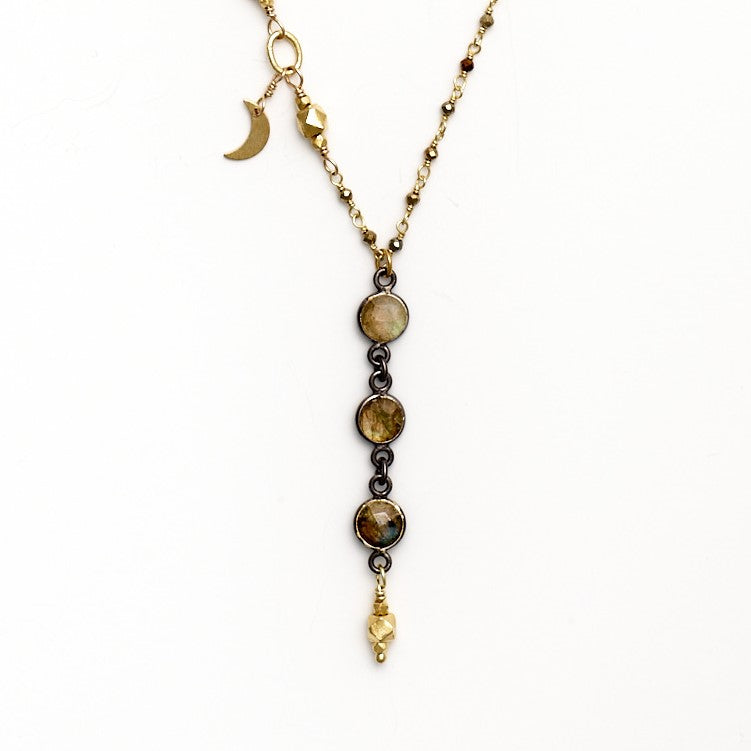 Labradorite and Pyrite Charm Necklace