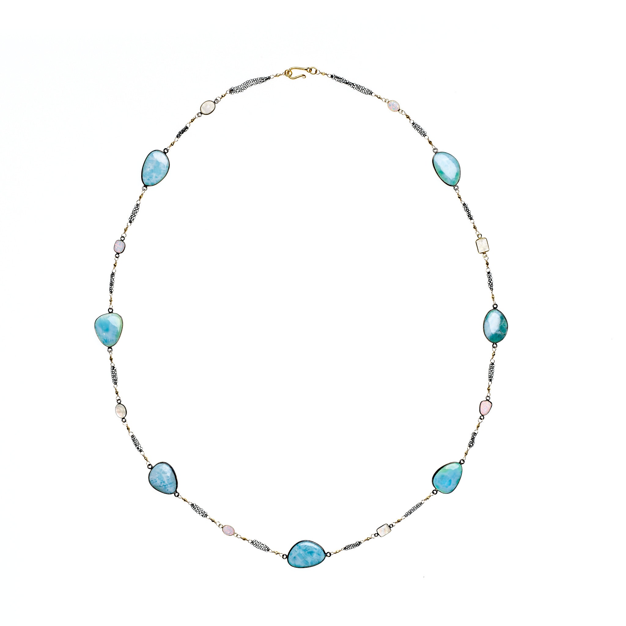 Larimar, Rainbow Moonstone & Australian Opal Necklace
