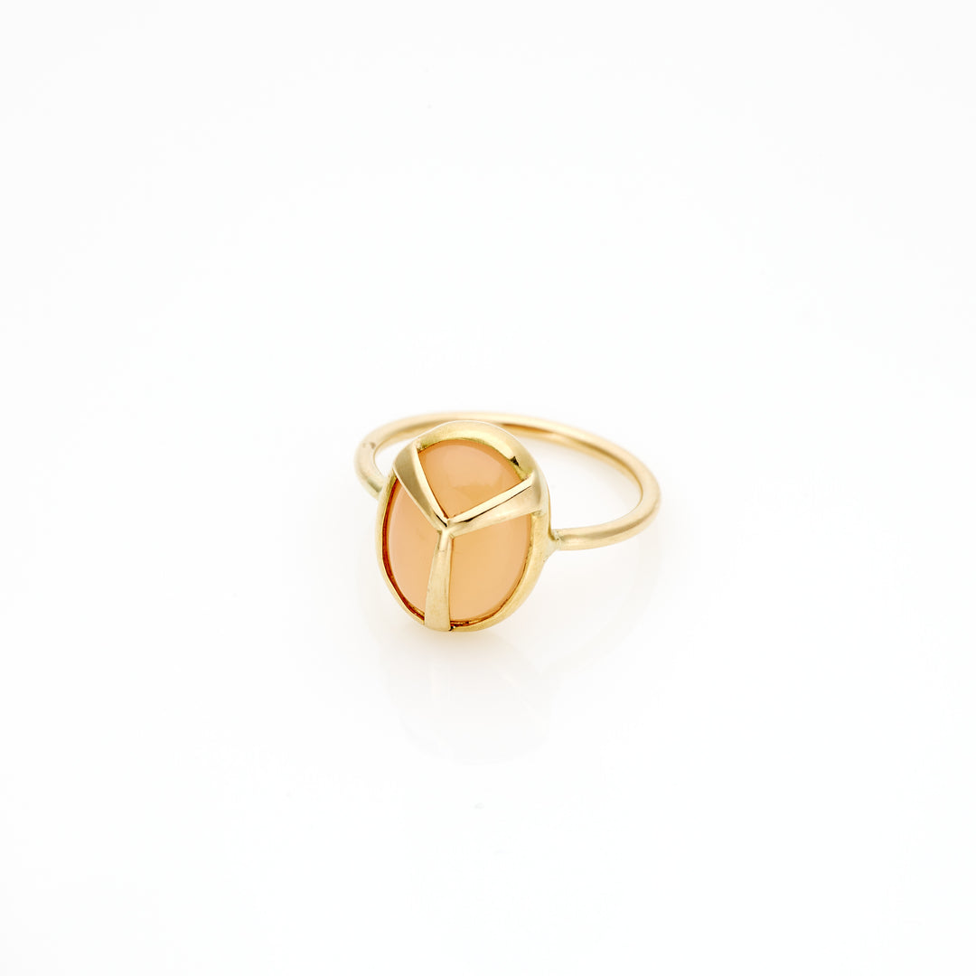 Lucky Scarab Peach Moonstone Ring