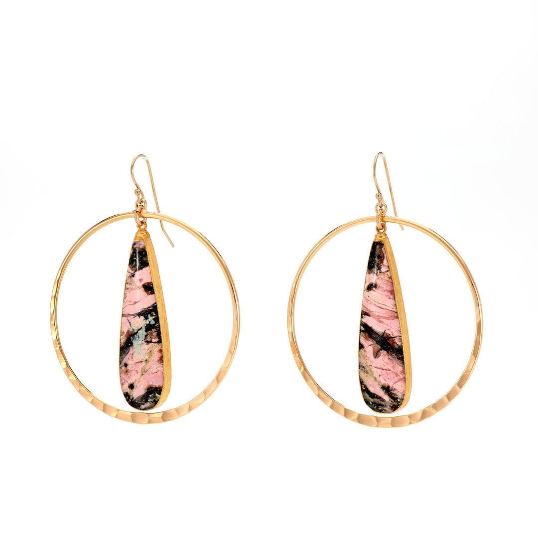 Pink & Black Agate Hoop Earrings
