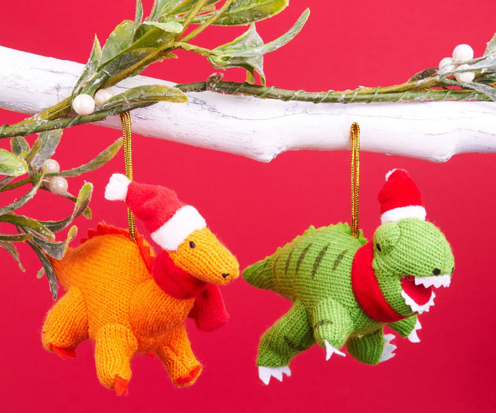 Christmas Diplodocus Knitted Ornament