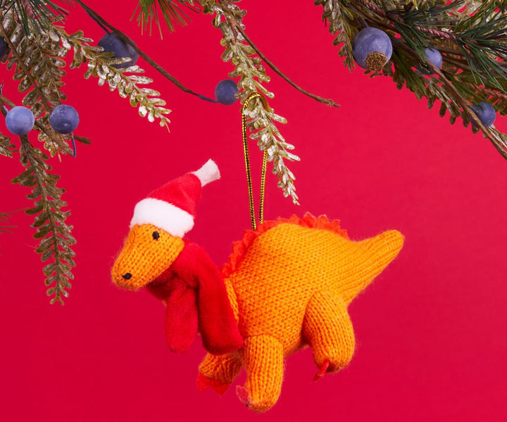 Christmas Diplodocus Knitted Ornament