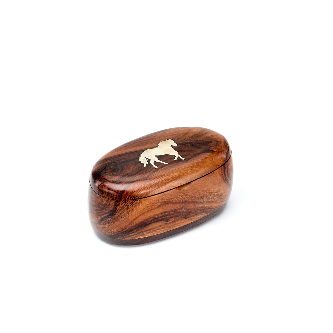 Oval Ironwood Box with Silver Horse