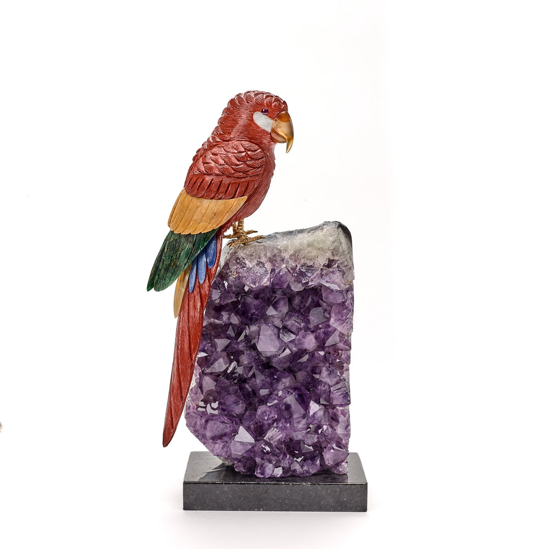 Macaw Parrot Carving on Amethyst