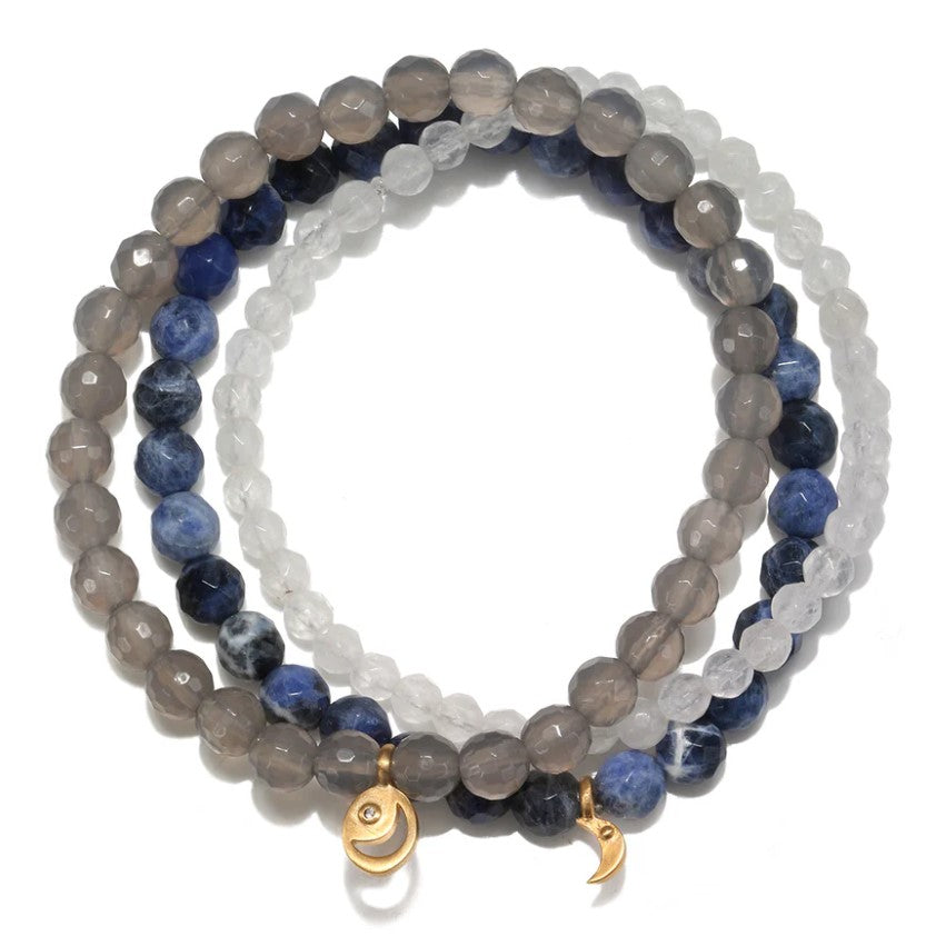 Sodalite, Grey Agate White, Jade Bracelet Set