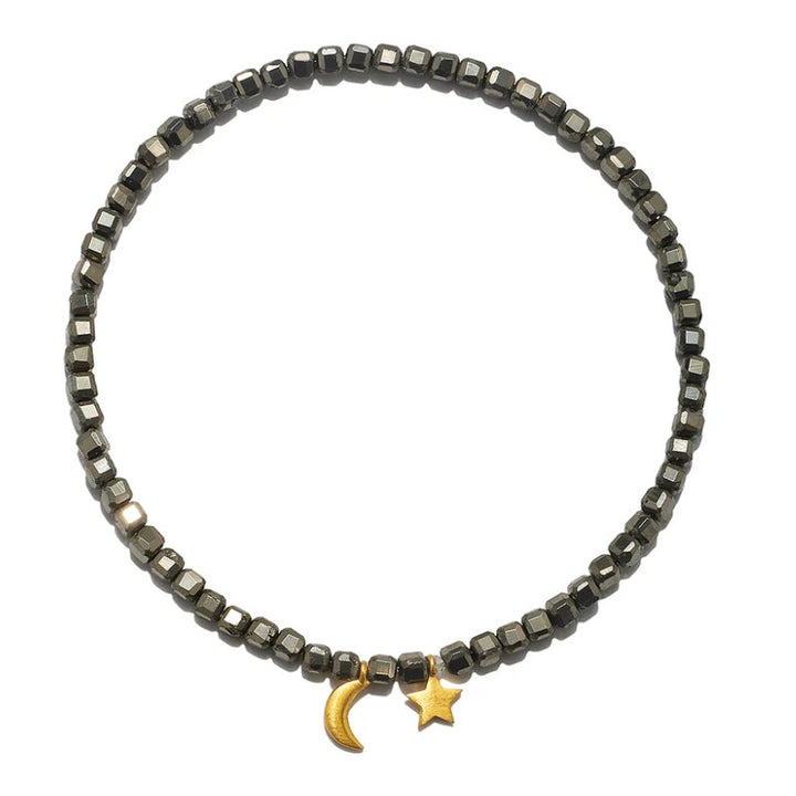 Pyrite Moon & Star Bracelet