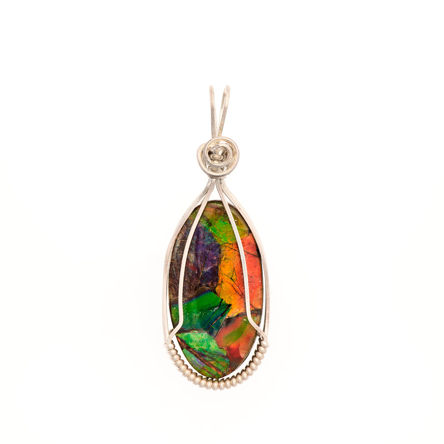 Rare Ammolite Sterling Silver Wire Handmade Pendant