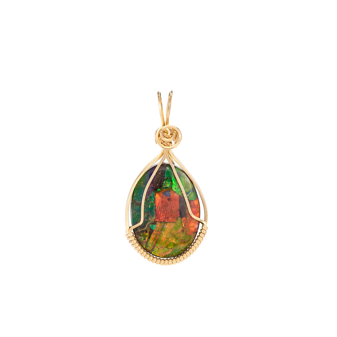 Rare Ammolite 14k Gold-Fill Wire Handmade Pendant