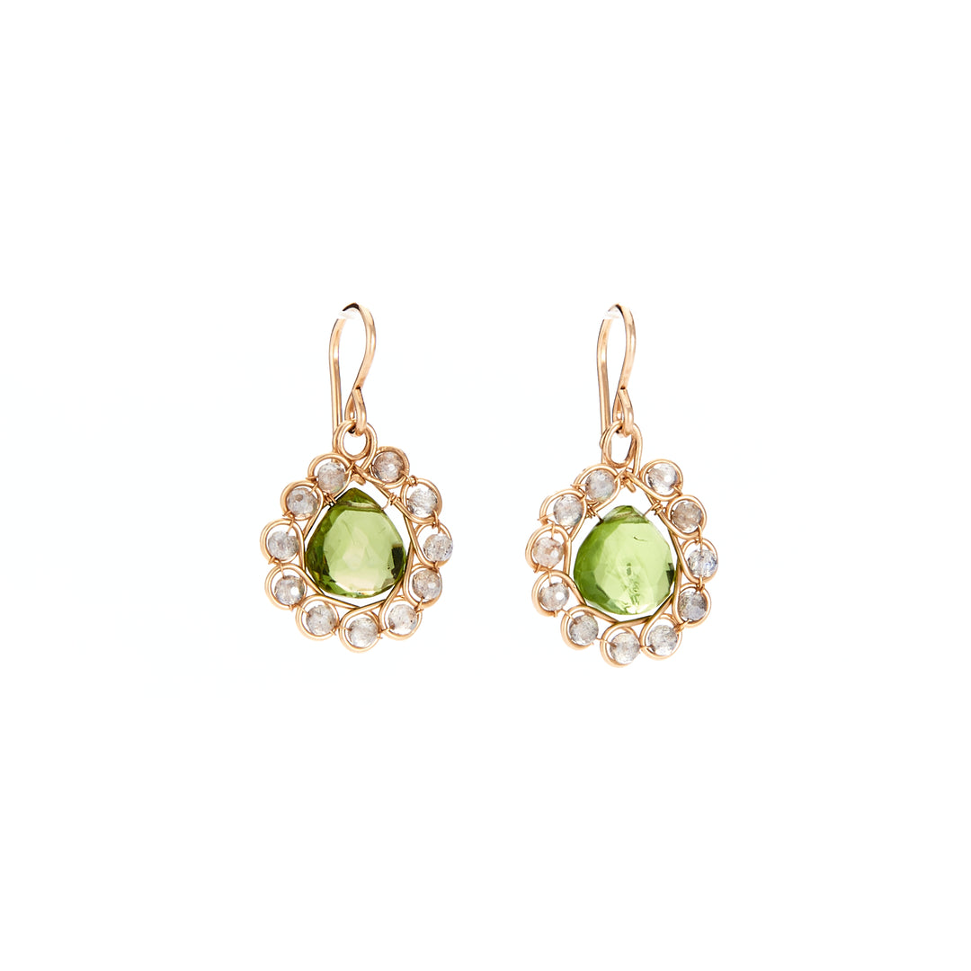 Labradorite Filigree with Peridot Drop Earrings