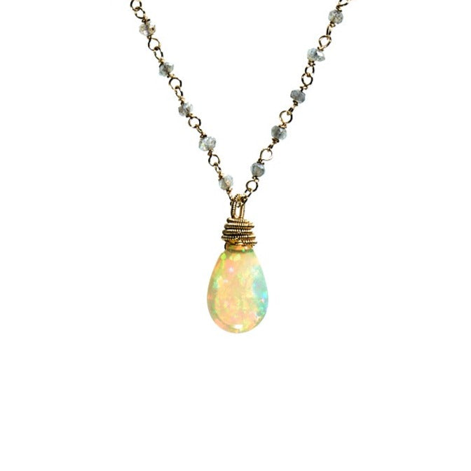 Labradorite Beads with Opal Teardrop Necklace