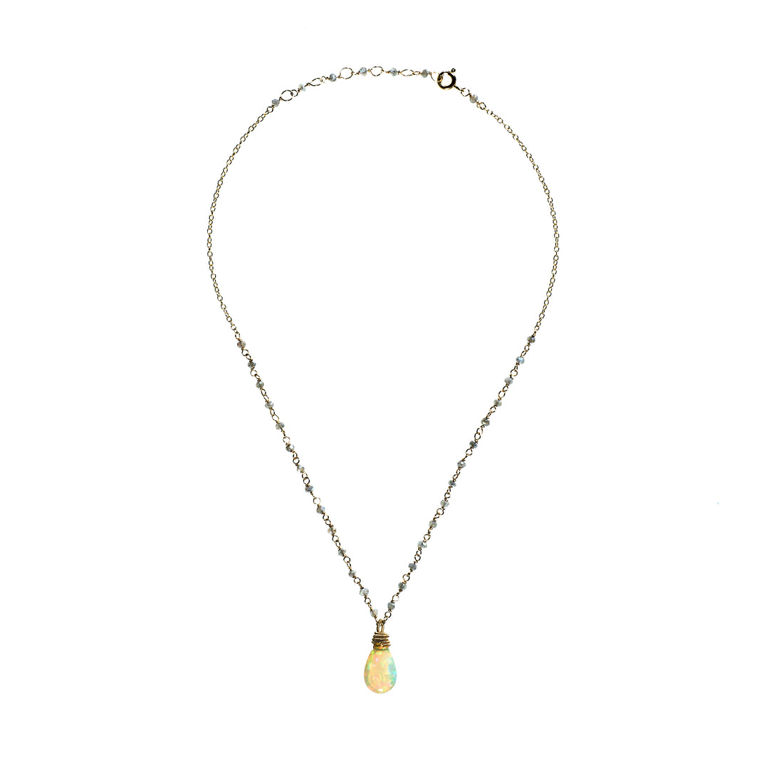 Labradorite Beads with Opal Teardrop Necklace