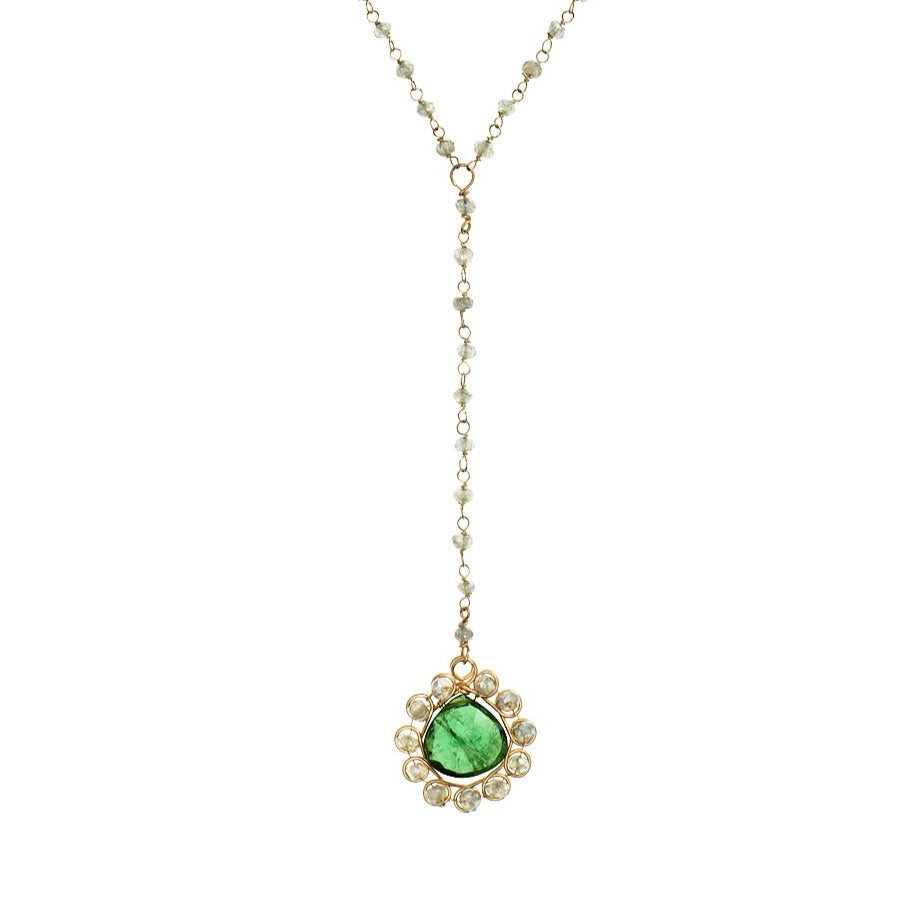 Labradorite Beads with Green Tourmaline Necklace
