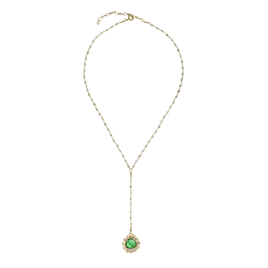 Labradorite Beads with Green Tourmaline Necklace