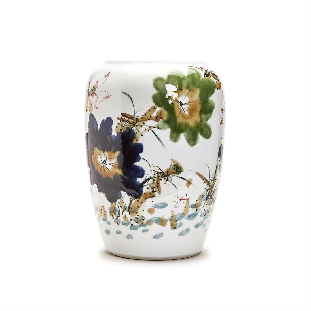 Japanese Hand-Painted Flower Blossoms Porcelain Vase