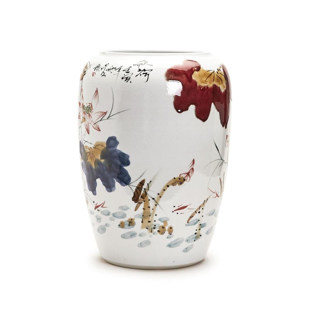 Japanese Hand-Painted Flower Blossoms Porcelain Vase