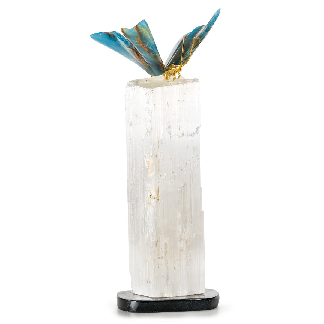 Blue Onyx Butterfly Carving on Selenite Tower