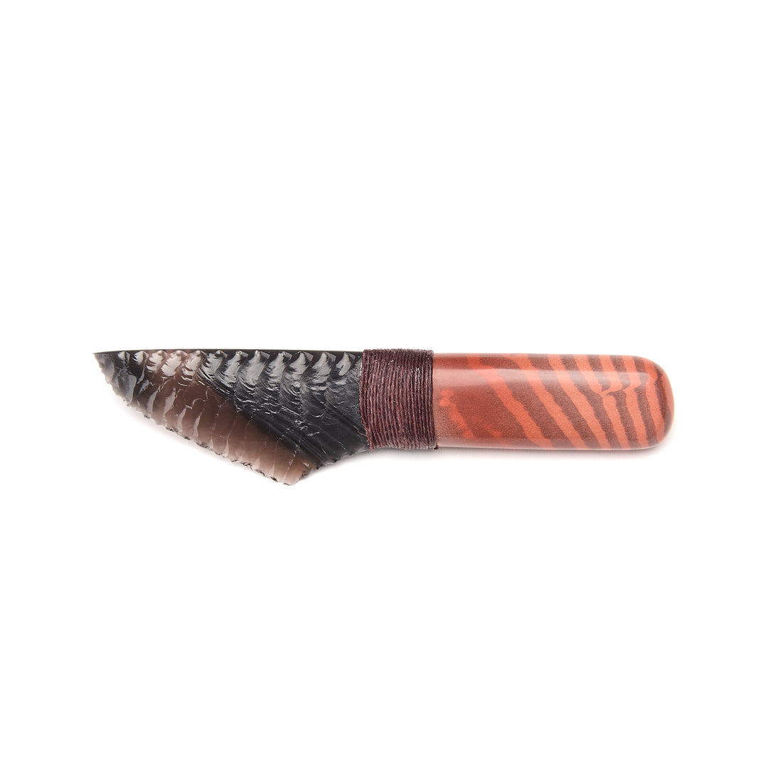 Zebra Stone Knife Handle with Double Flow Obsidian Blade