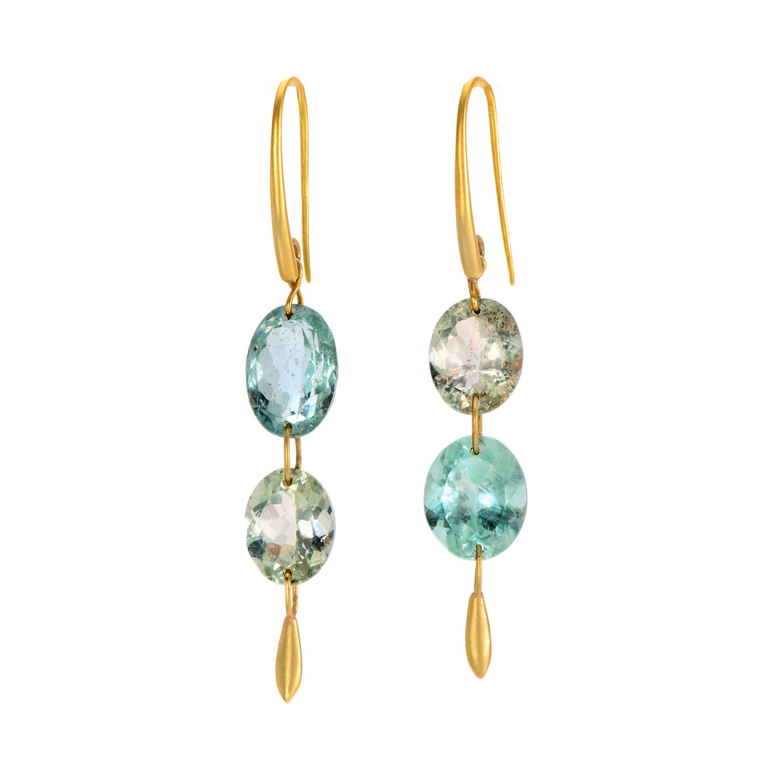 Two Stone Mixed Beryl Drop Earrings