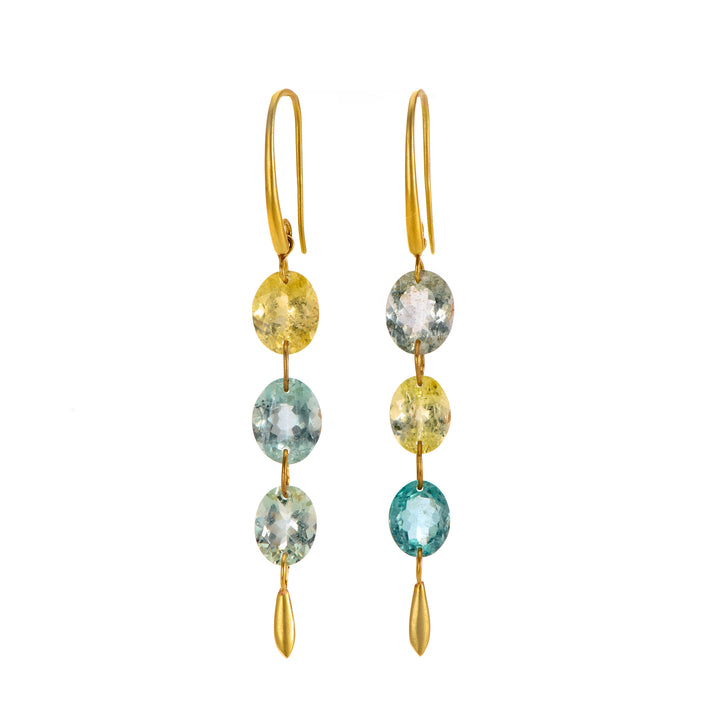 Three Stone Mixed Beryl Drop Earrings