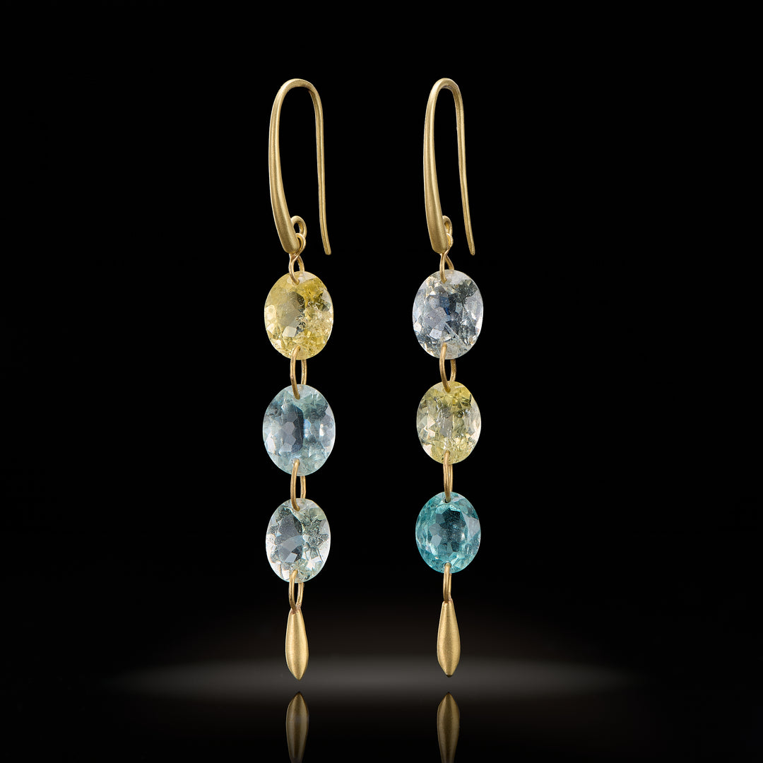 Three Stone Mixed Beryl Drop Earrings