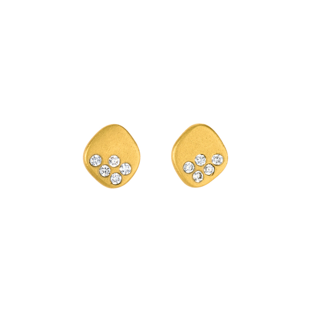 Azore Stud Earrings, Yellow Gold & Diamond