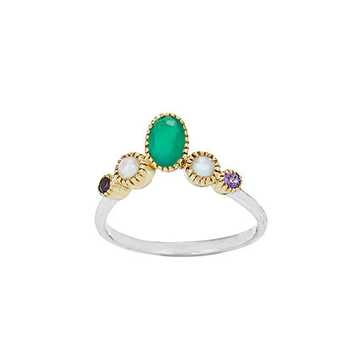 Emerald, Pearl, Amethyst in Brass Ring