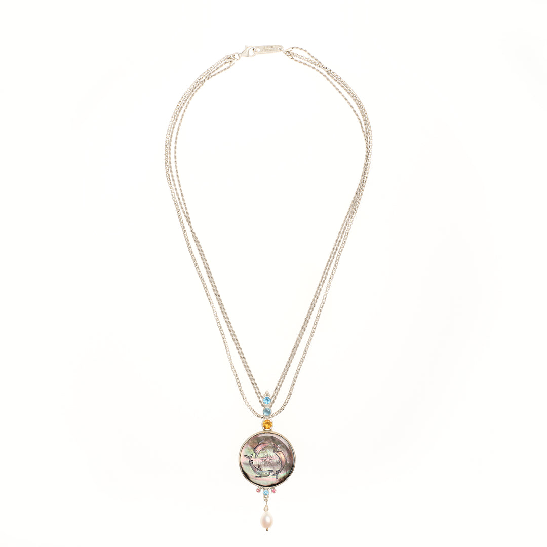 Black Mother of Pearl "Dolphins" Necklace