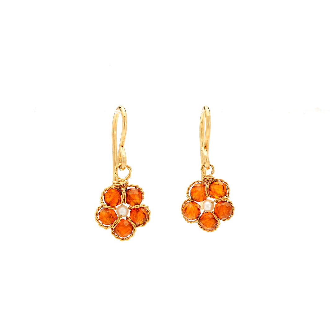 Mandarin Garnet Hibiscus Drop Earrings