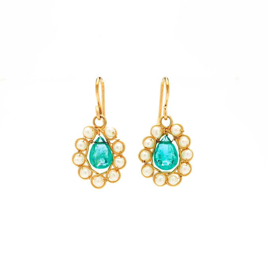 Apatite & Pearl Filigree Drop Earrings