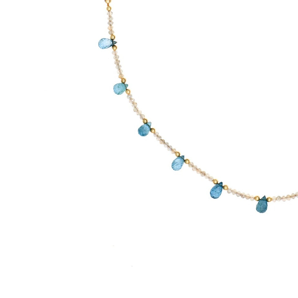 Aquamarine Drops & Labradorite Collar Necklace