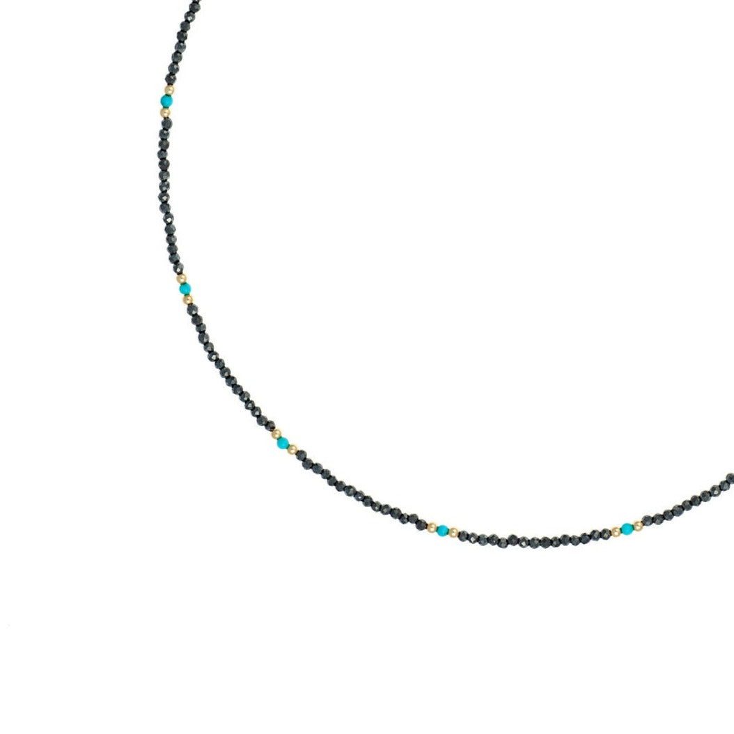 Black Garnet & Turquoise Beaded Collar Necklace