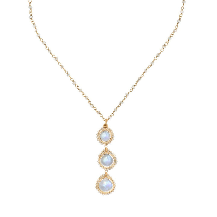 Rainbow Moonstone Signature Style Triple Drop Necklace