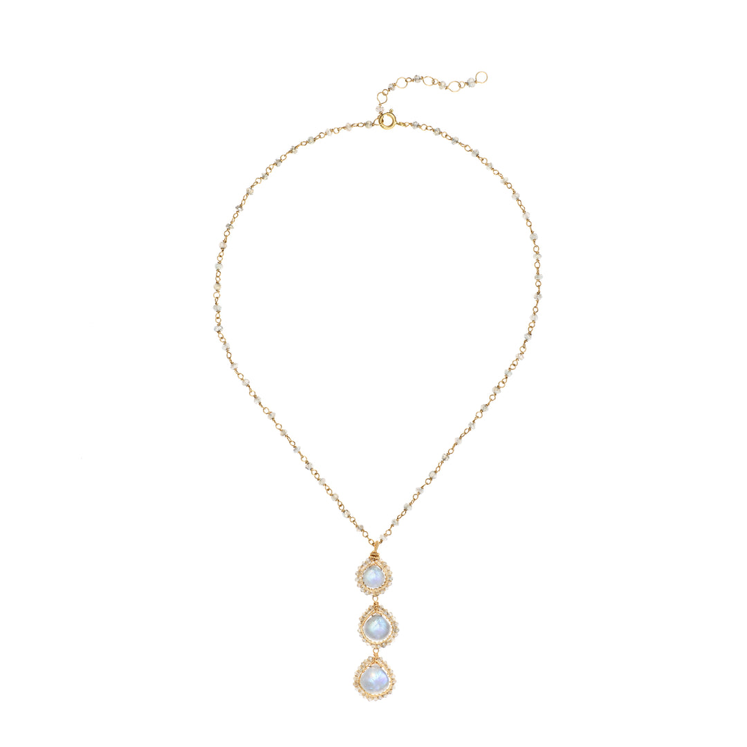 Rainbow Moonstone Signature Style Triple Drop Necklace