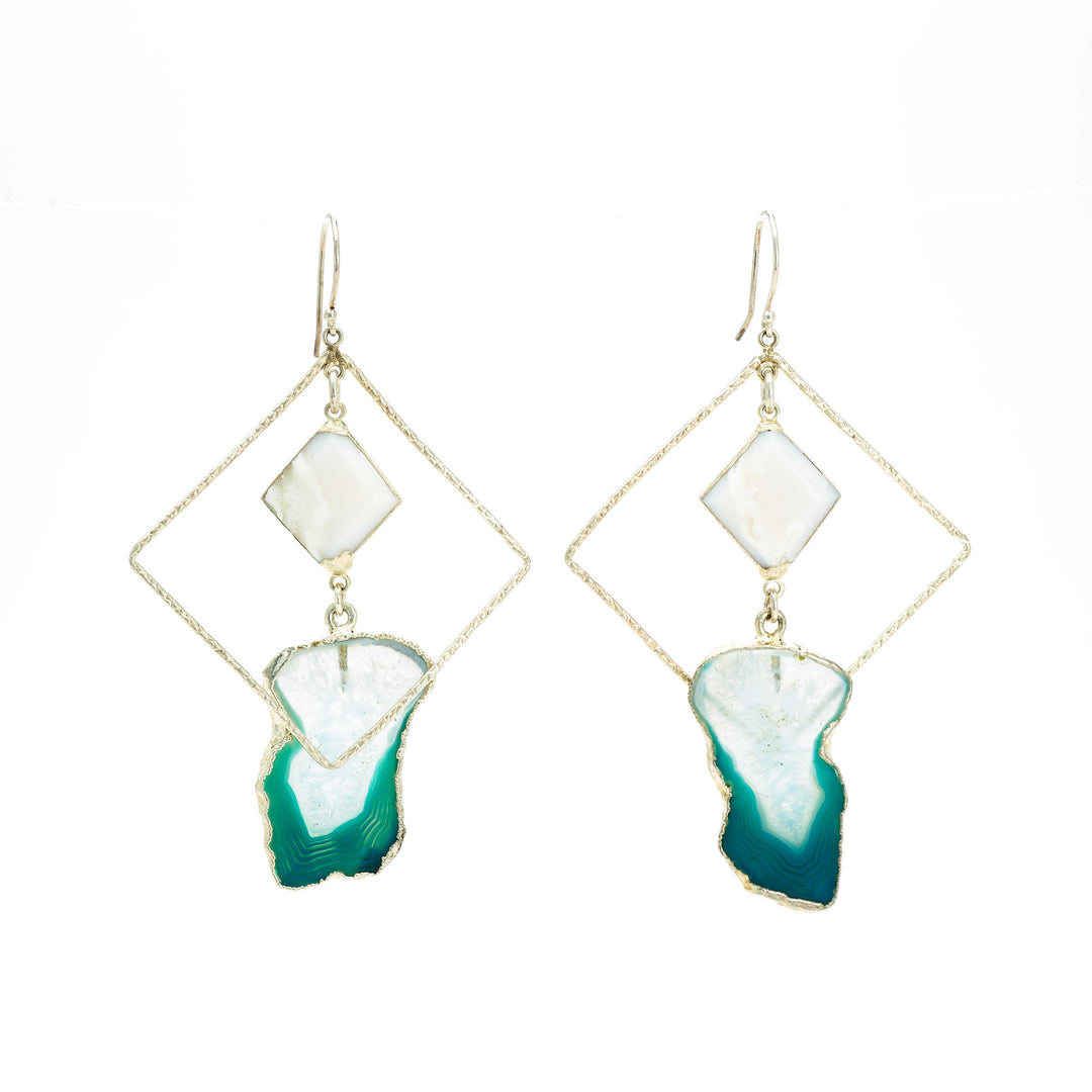 Silver & Aqua Agate Earrings