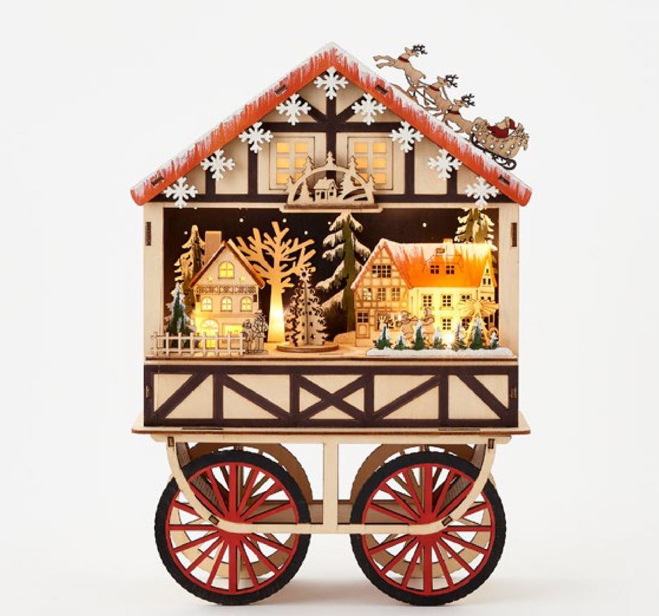 Bavarian Cart Scene with Lights