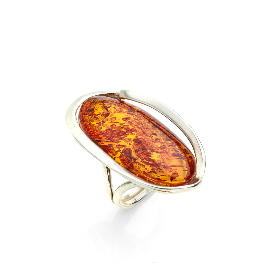 Cocktail Oval Amber Ring, Size 8