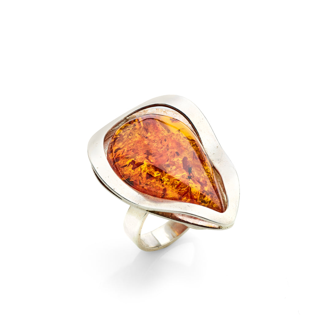 Cocktail Triangular Amber Ring, Size 9