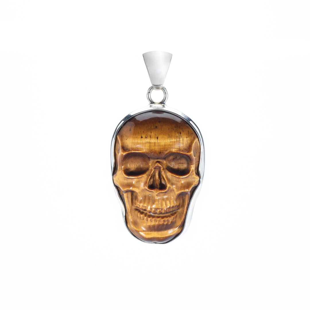 Sterling Silver Tiger Eye Skull, Medium