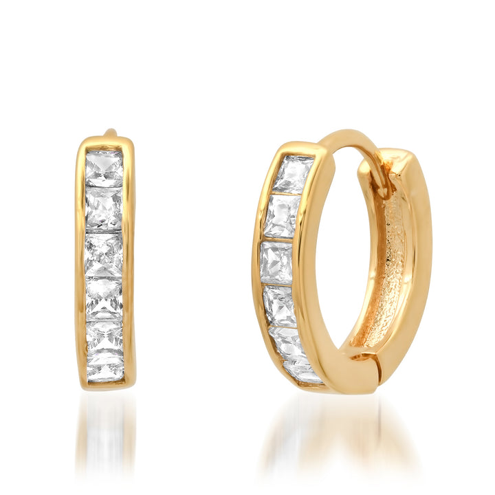 Channel Set Princess Cut Huggie Earrings