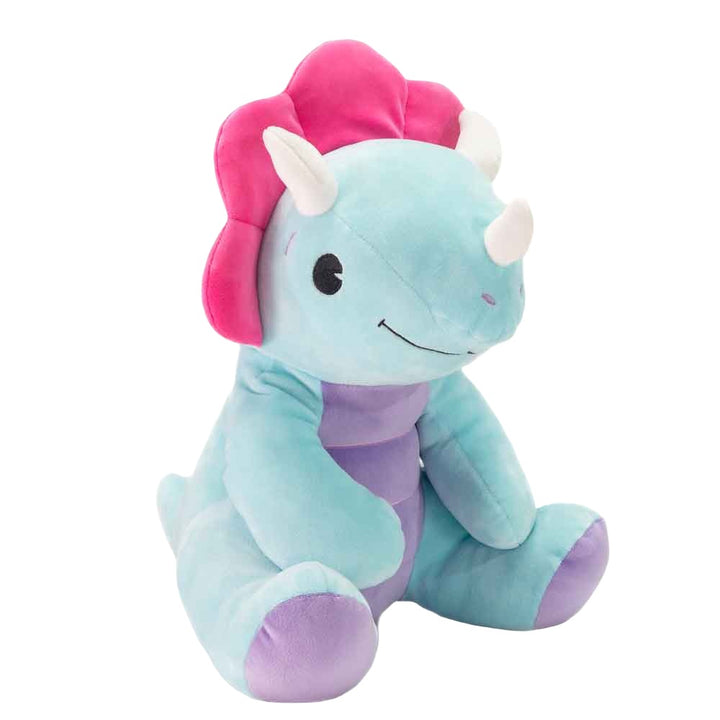soft pale blue and pink triceratops plush toy