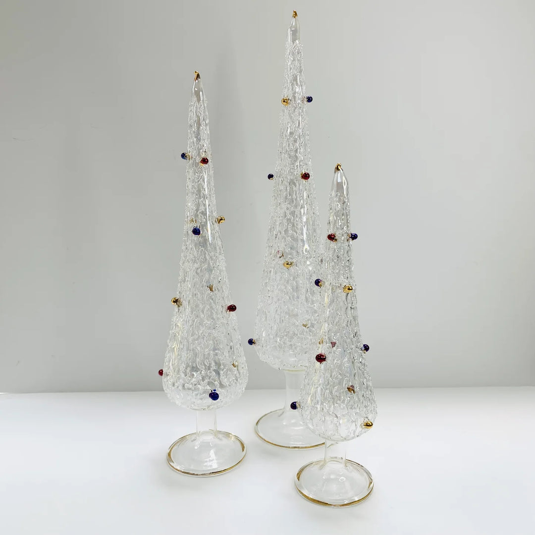 Blown Glass Tabletop Christmas Tree with Colors, Small
