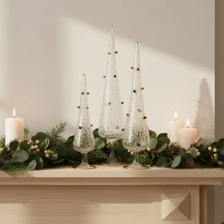 Blown Glass Tabletop Christmas Tree with Colors, Small