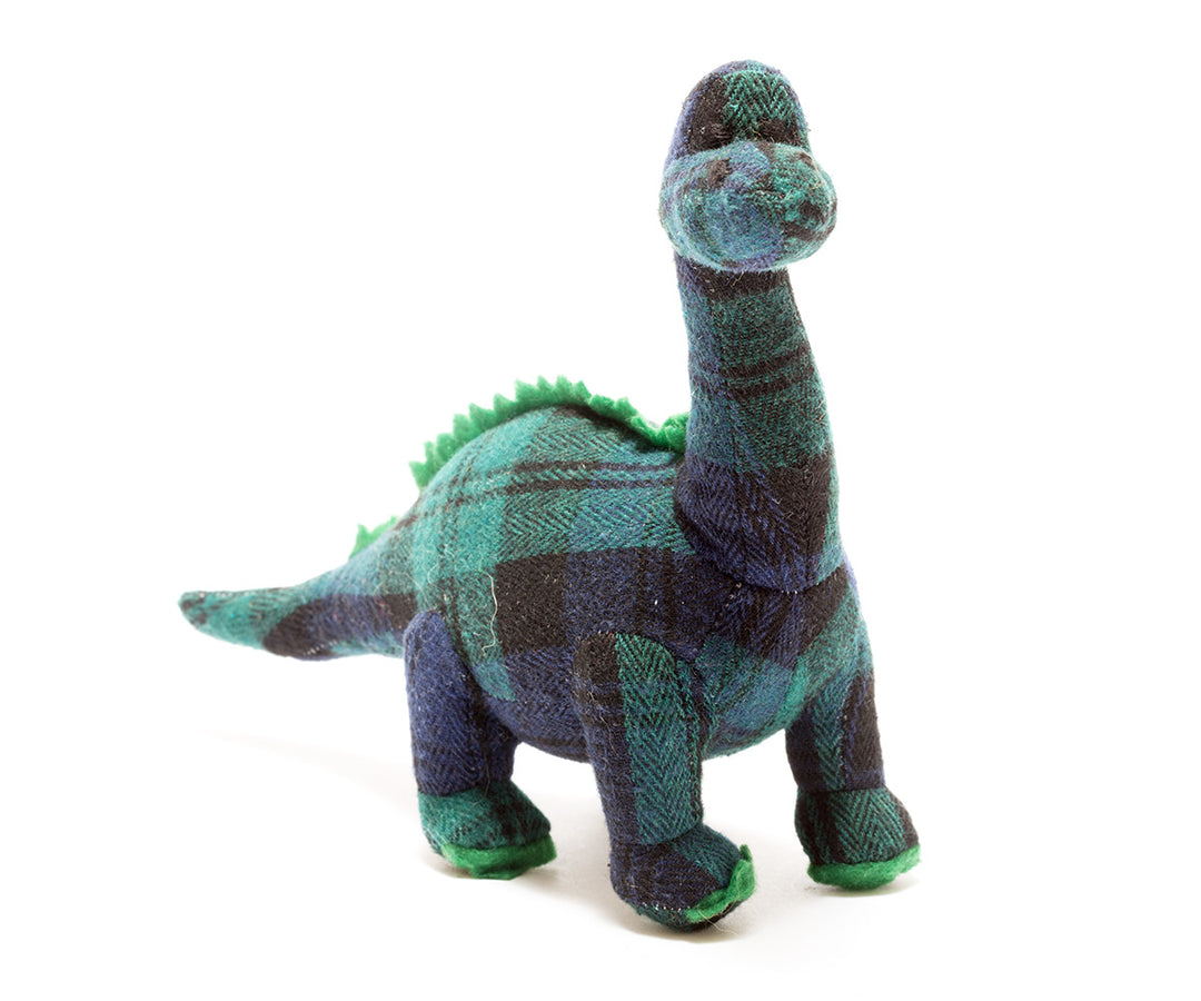 Blue Tartan Diplodocus Plush Rattle