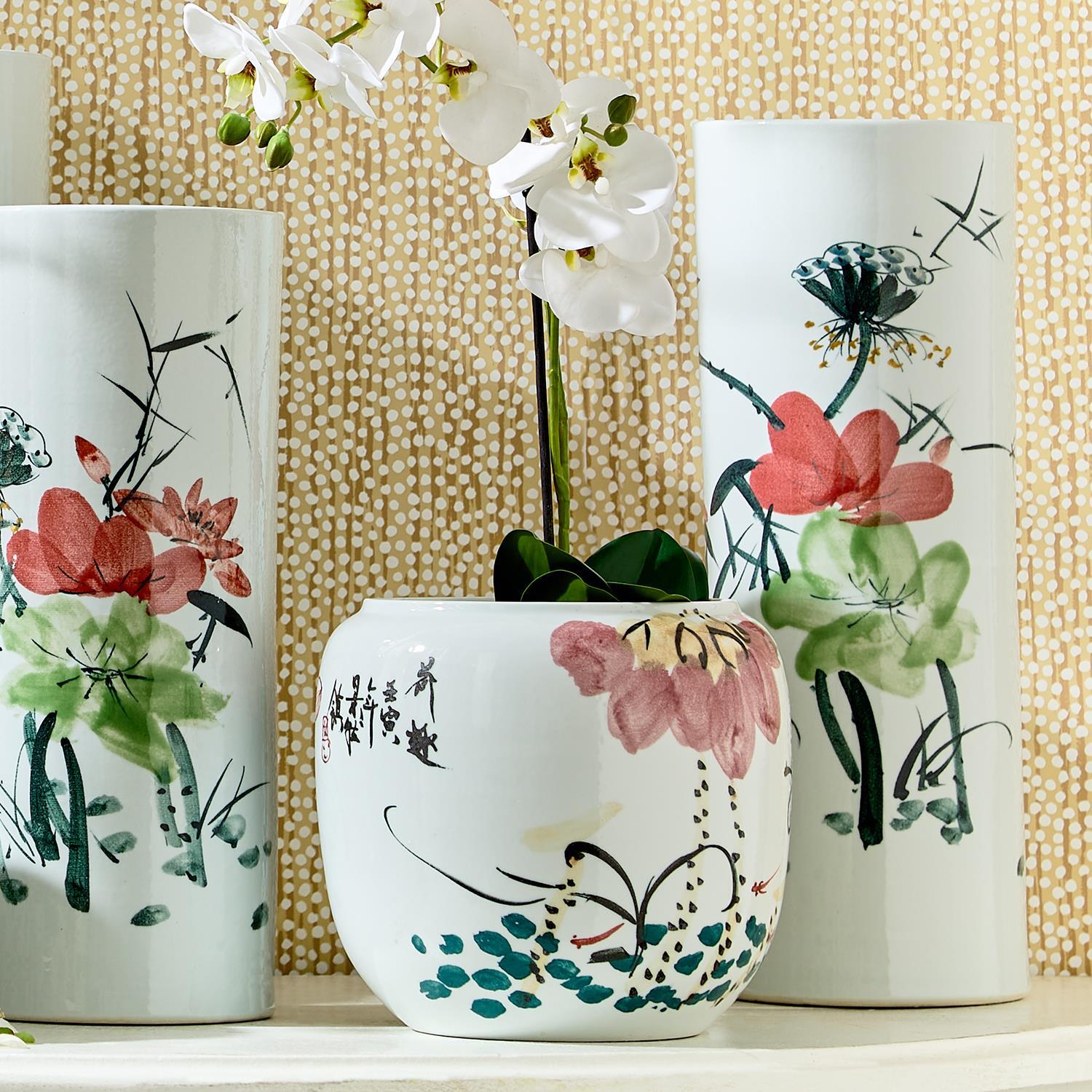 Japanese Hand Painted Blossoms Porcelain Planter