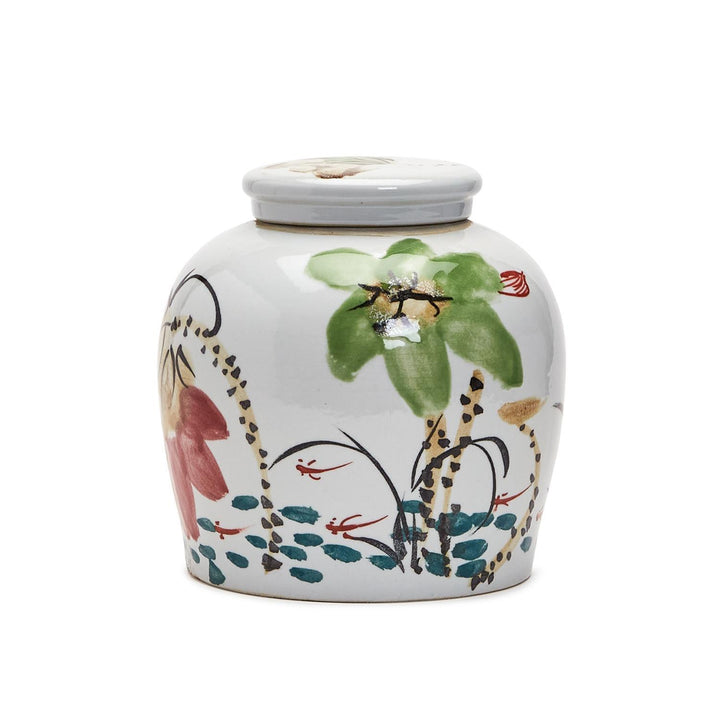 Japanese Hand-Painted Flower Blossoms Porcelain Jar