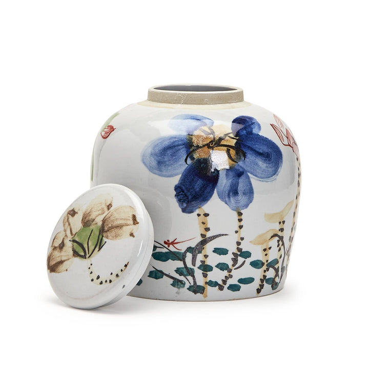 Japanese Hand-Painted Flower Blossoms Porcelain Jar