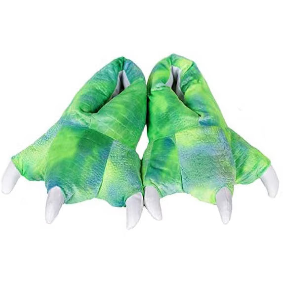 Multicolor Green Dinosaur Feet Slippers, Medium