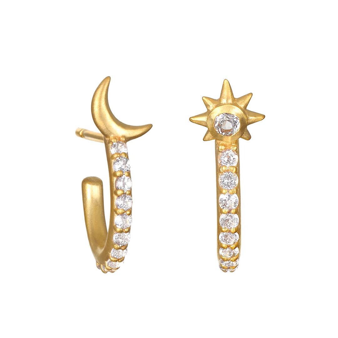 Moon and Star Pave Hoop Earrings