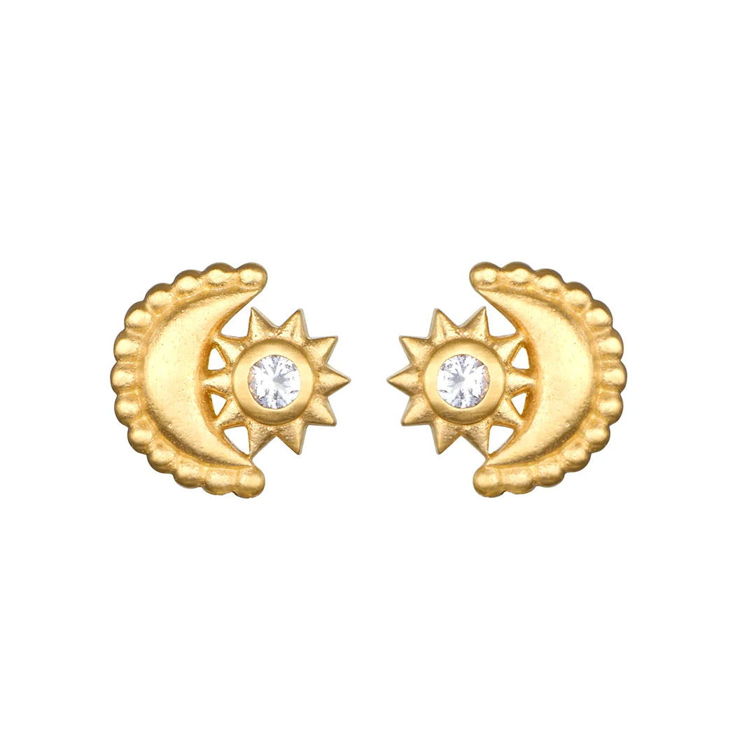 Moon and Star Celestial White Topaz Stud Earrings